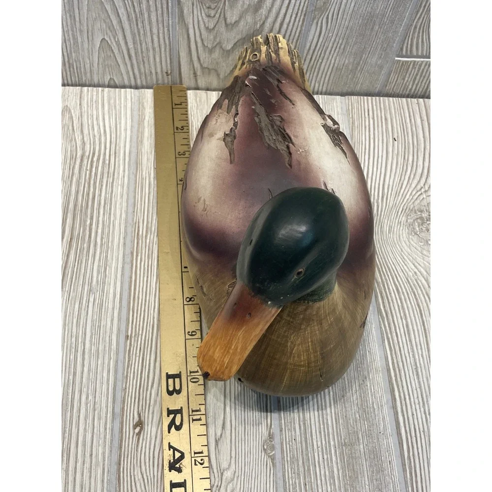 Vintage Style Resin Mallard Duck Decoy Figurine Rustic Wood Look Decor 11 Inch